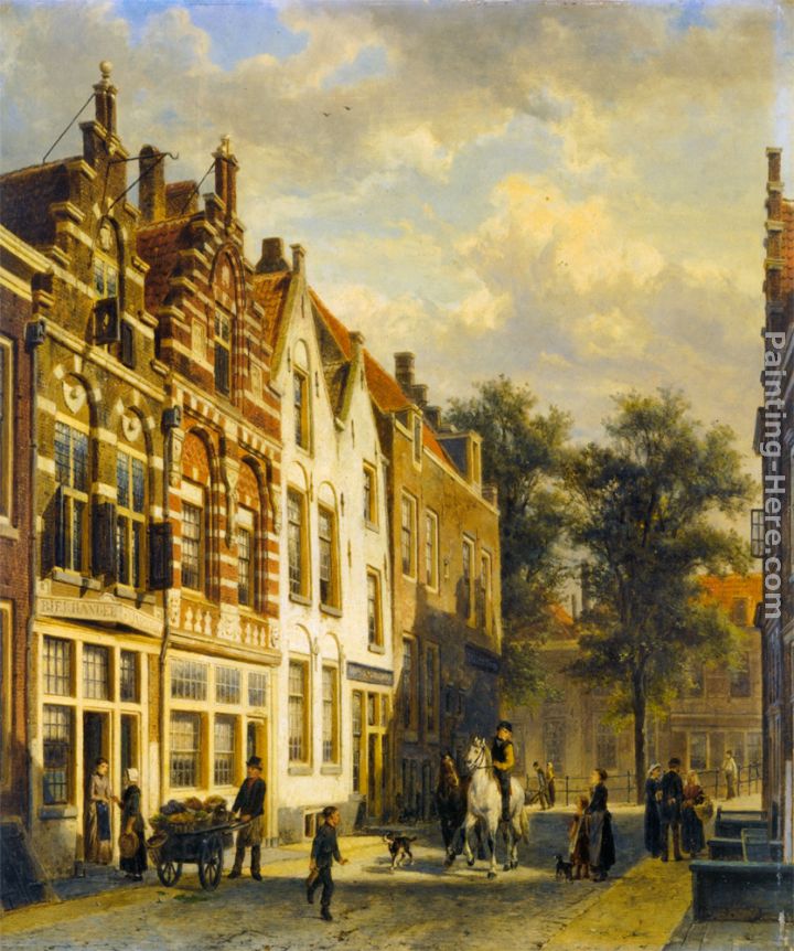 Figures in the Sunlit Streets of a Dutch Town painting - Cornelis Springer Figures in the Sunlit Streets of a Dutch Town art painting